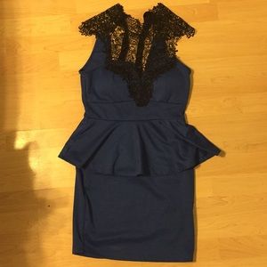 Blue dress with black lace detail. NEVER WORN.